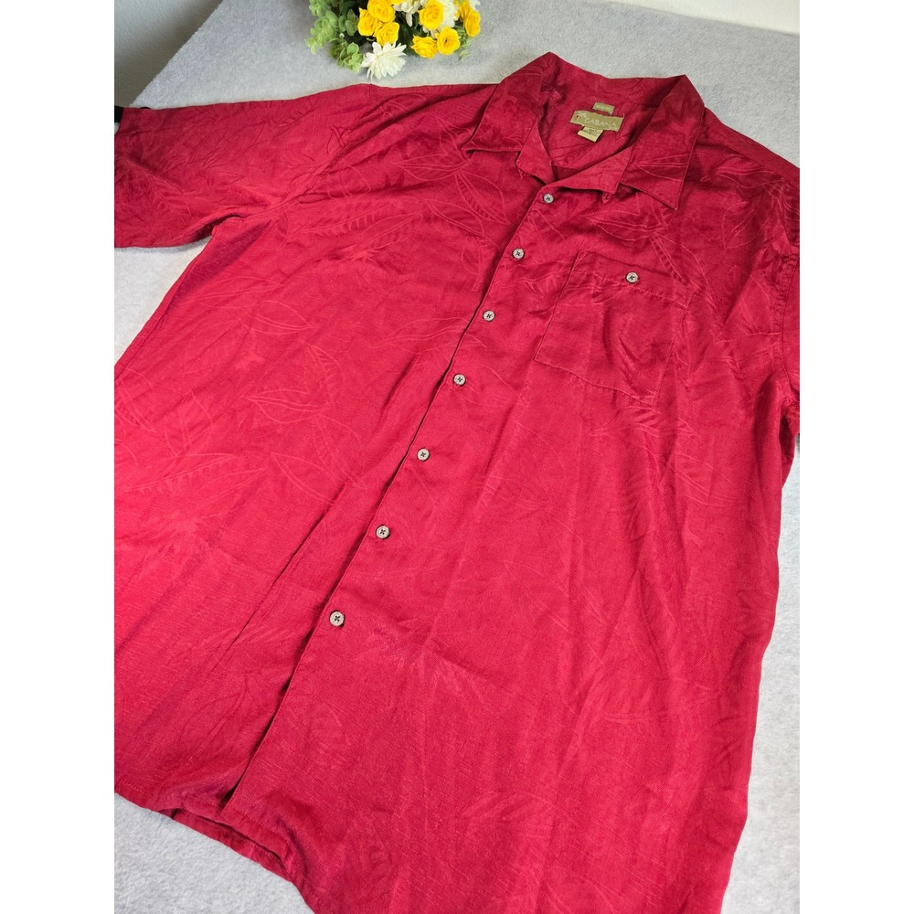 Cabana Men 3XLT Red Textured Leaf Hawaiian Suede Shirt Short Sleeve Button Down